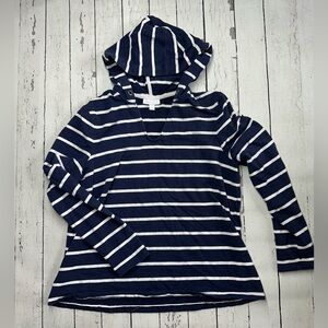 Charter Club Navy and White Striped Hoodie size L